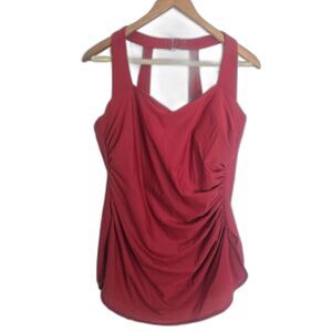 Lands' End One Piece Swimsuit Plus Size 18W Cherry Red Ruched Modest